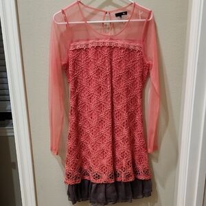 Ryu Coral Lace Mini Dress